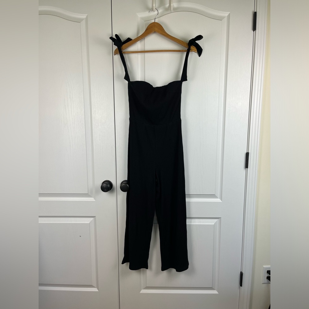 NBD Jumpsuit Size XS Black Revolve Eden Off Shoulder Cropped Tie ribbed cotton